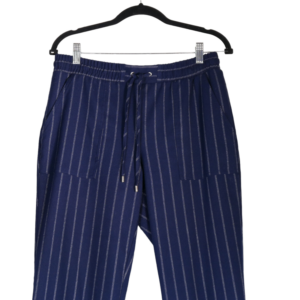 Nine West Joggers Womens Medium Blue White Pinstripes Drawstring Cuffed Pants - Picture 3 of 9